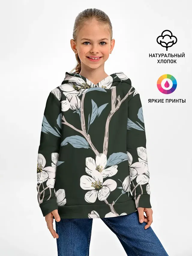 Детское худи с принтом «Цветы — САКУРА — SAKURA»