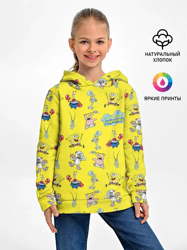 Детское худи с принтом «Губка Боб — SpongeBob pattern»