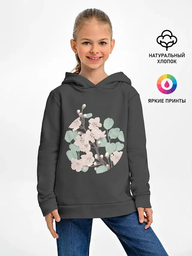 Детское худи с принтом «Цветы — САКУРА — SAKURA»