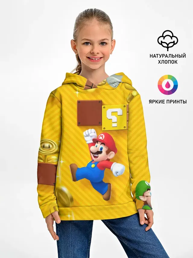 Детское худи с принтом «Mario — Супер Марио»