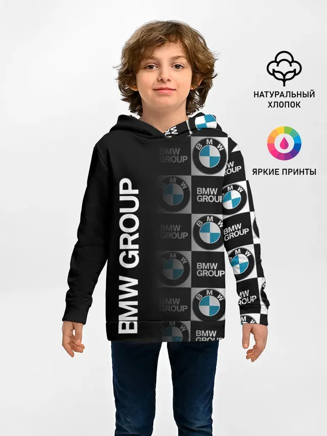 Детское худи с принтом «BMW — BMW GROUP — BMW SPORT»