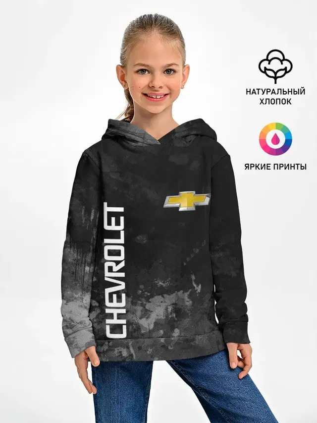 Детское худи с принтом «Bowtie logo — Chevrolet, gray»