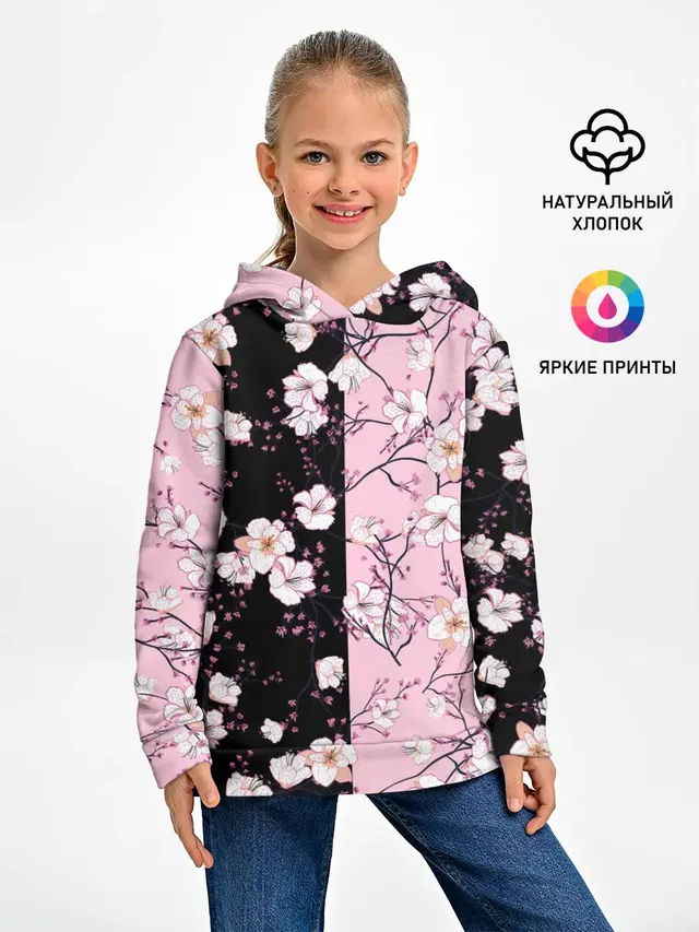 Детское худи с принтом «Цветы — САКУРА — SAKURA — ВИШНЯ»