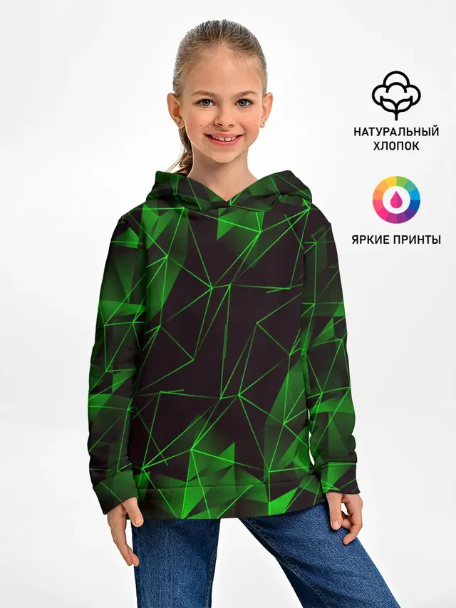 Детское худи с принтом «Геометрия — GREEN STRIPES | ЗЕЛЕНАЯ ГЕОМЕТРИЯ»