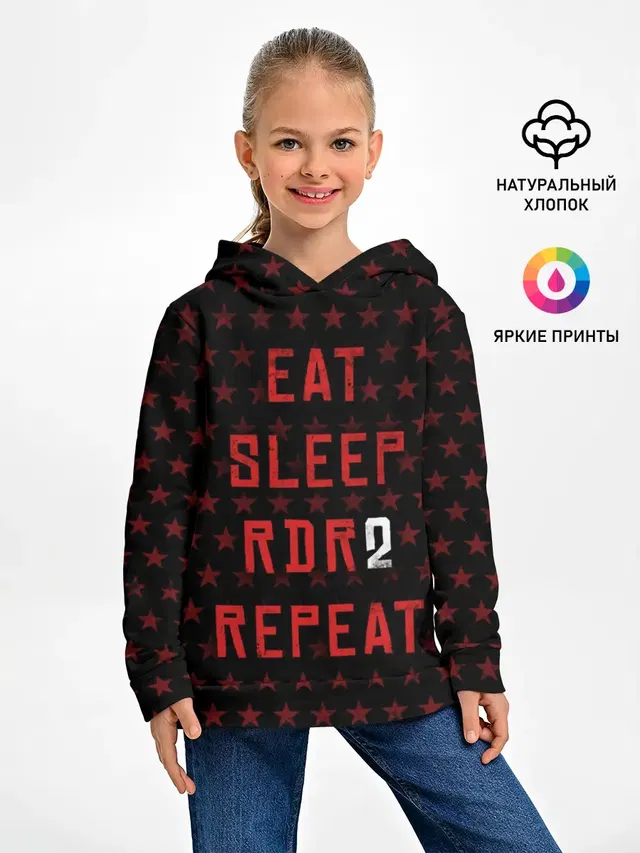 Детское худи с принтом «Eat Sleep RDR2 Repeat»