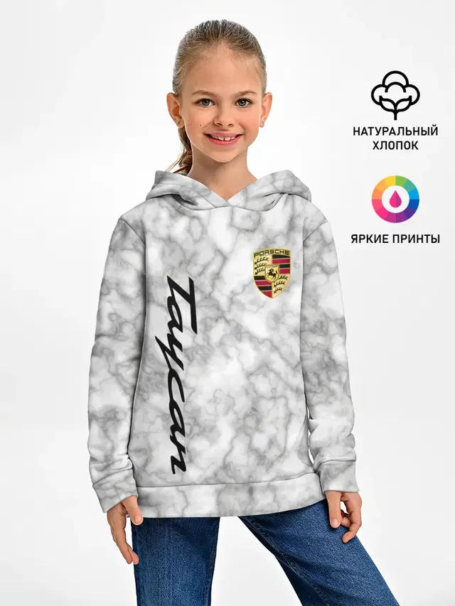 Детское худи с принтом «Porsche Taycan — [Porsche Taycan] Как у Литвина»