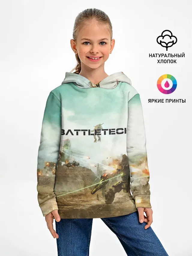 Детское худи с принтом «BattleTech — Битва мехов»