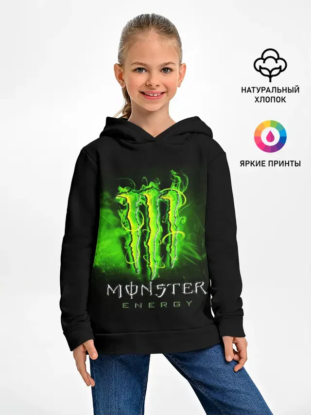 Детское худи с принтом «Разные тренды — MONSTER ENERGY NEON — НЕОН»