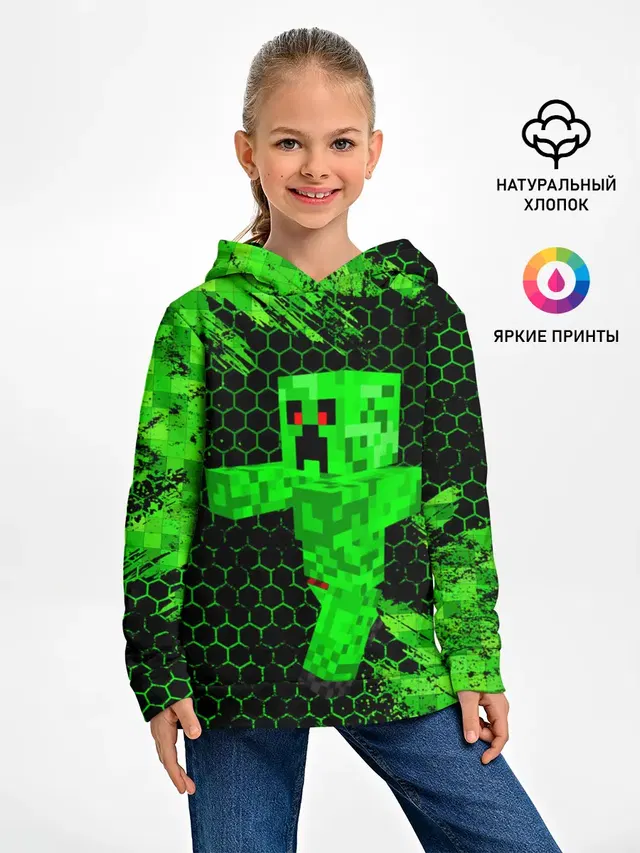 Детское худи с принтом «Майнкрафт — MINECRAFT CREEPER»