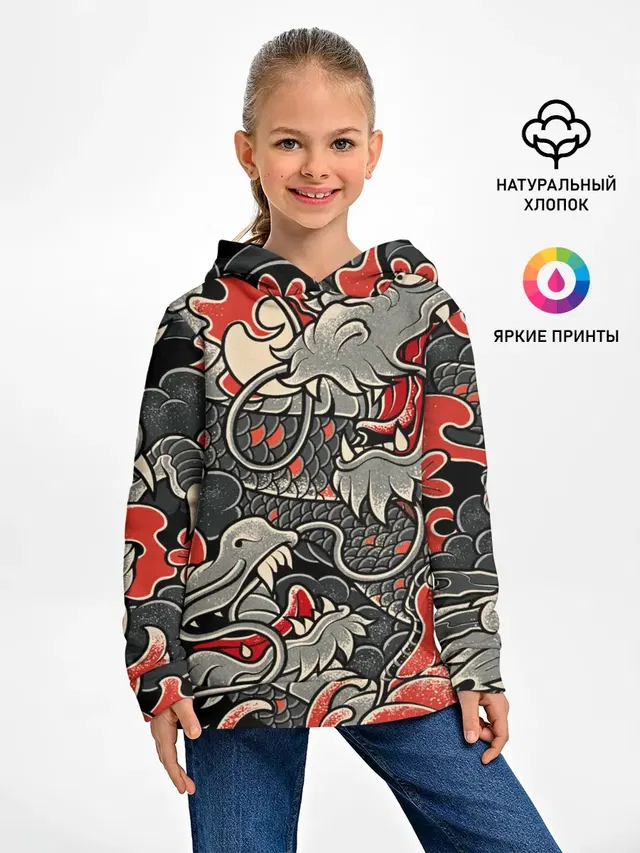 Детское худи с принтом «Популярные — Dsquared tatoo DRAGON»