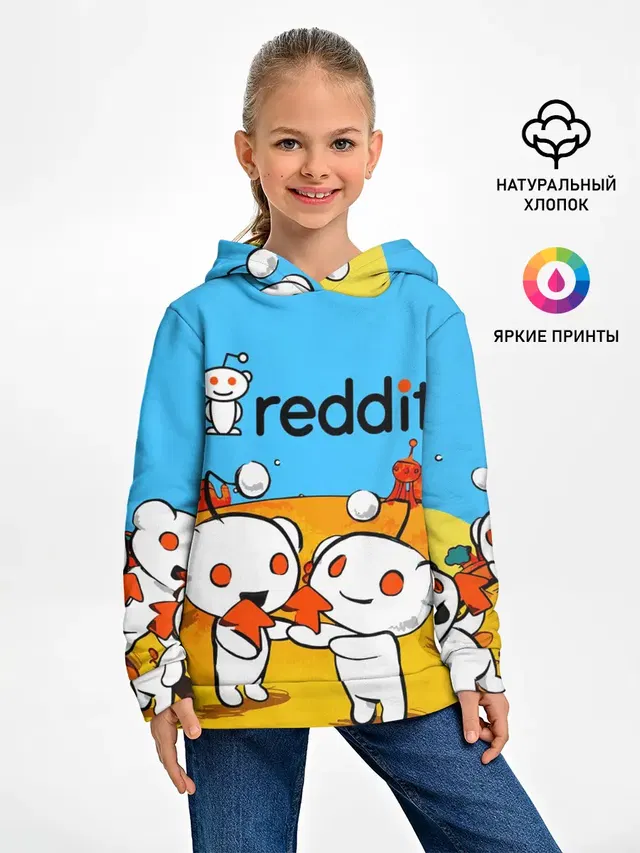 Детское худи с принтом «Социальные сети — REDDIT — РЕДДИТ — UPVOTE ART»