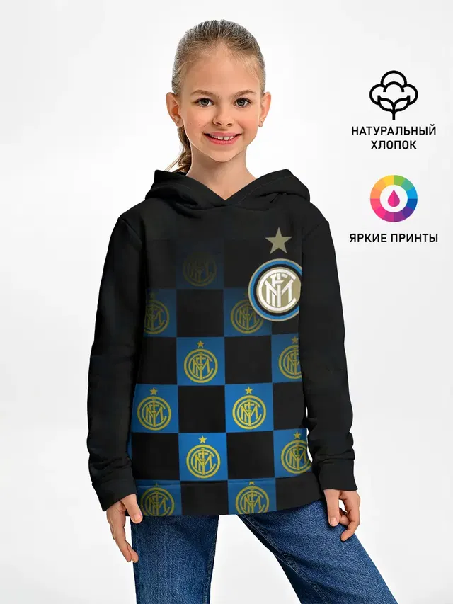Детское худи с принтом «Checkerboard pattern — INTER MILAN»
