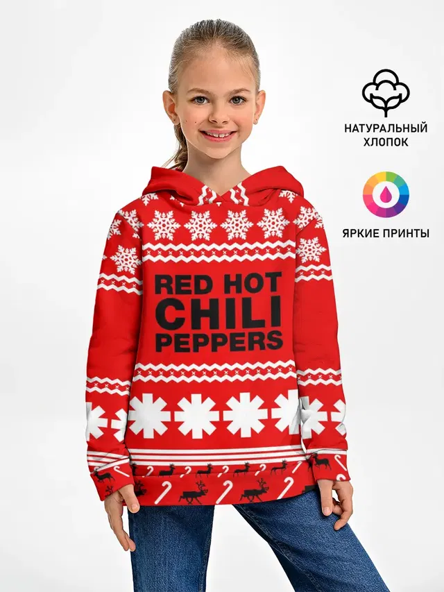Детское худи с принтом «Red Hot Chili Peppers — Праздничный RHCP»