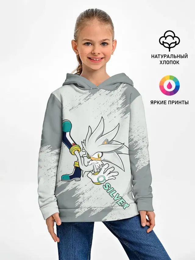Детское худи с принтом «Соник — SONIC SILVER»