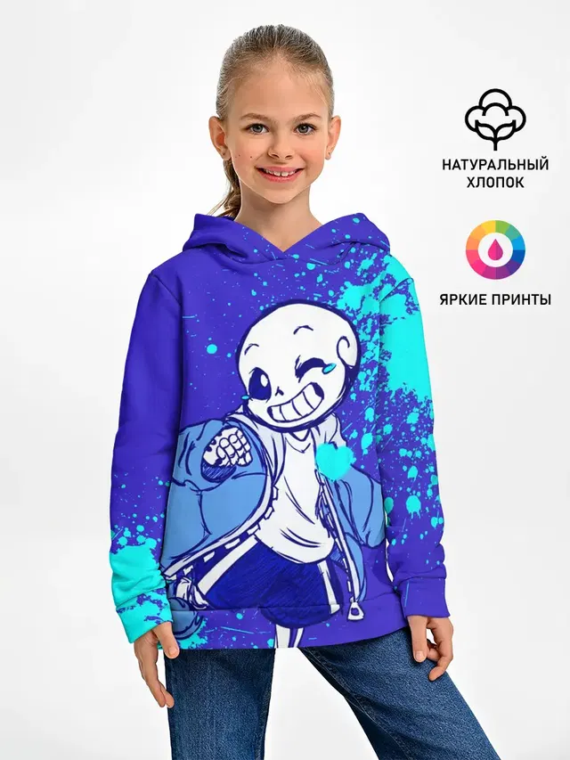 Детское худи с принтом «Skeleton — UNDERTALE SANS BLUE»