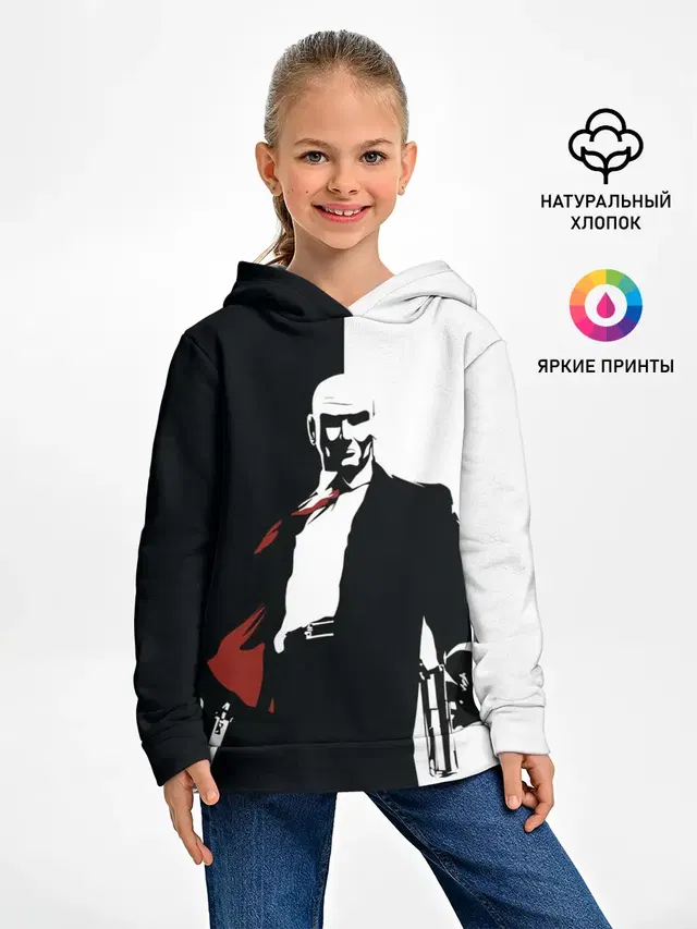Детское худи с принтом «Hitman BW»