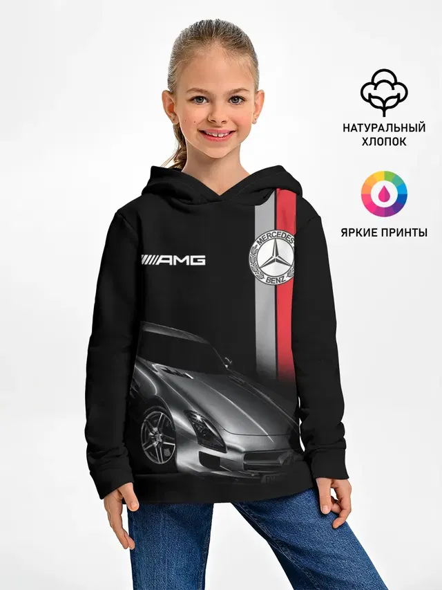 Детское худи с принтом «AMG logo — MERCEDES BENZ AMG»
