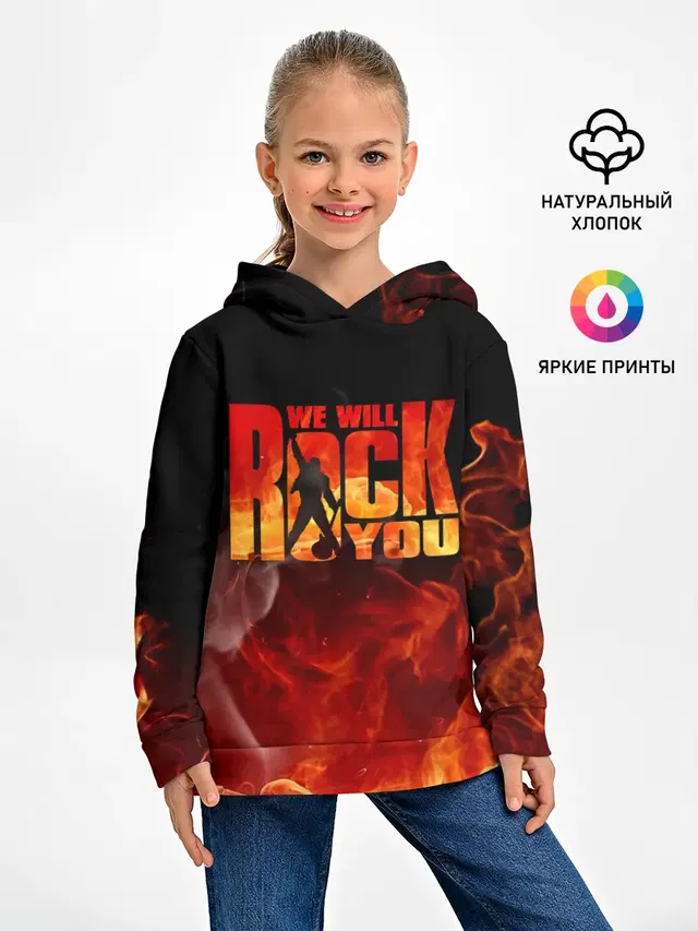 Детское худи с принтом «Fire — Queen - We Will Rock You»
