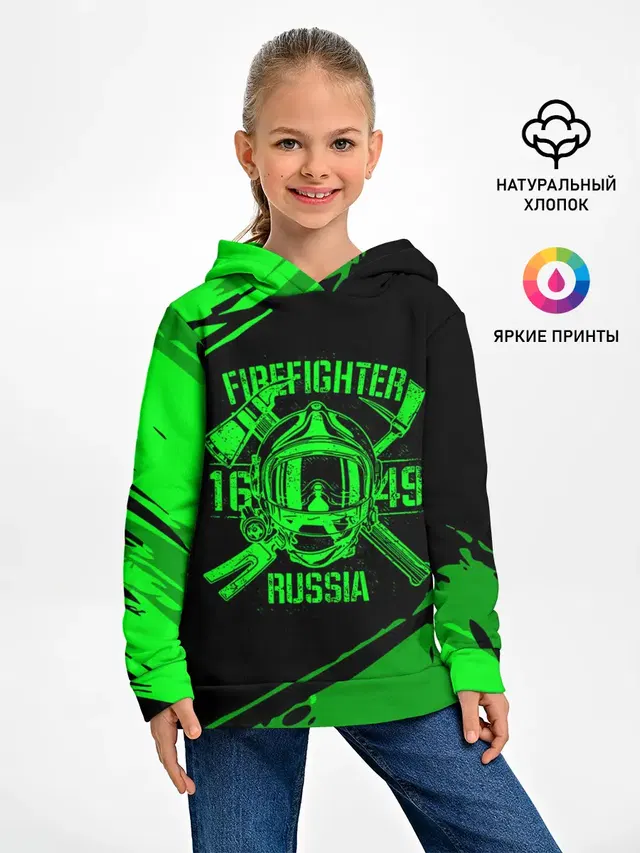 Детское худи с принтом «МЧС — FIREFIGHTER 1649 RUSSIA»