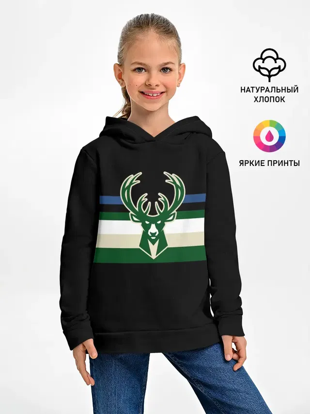 Детское худи с принтом «НБА — Milwaukee Bucks форма. Statement Edition»