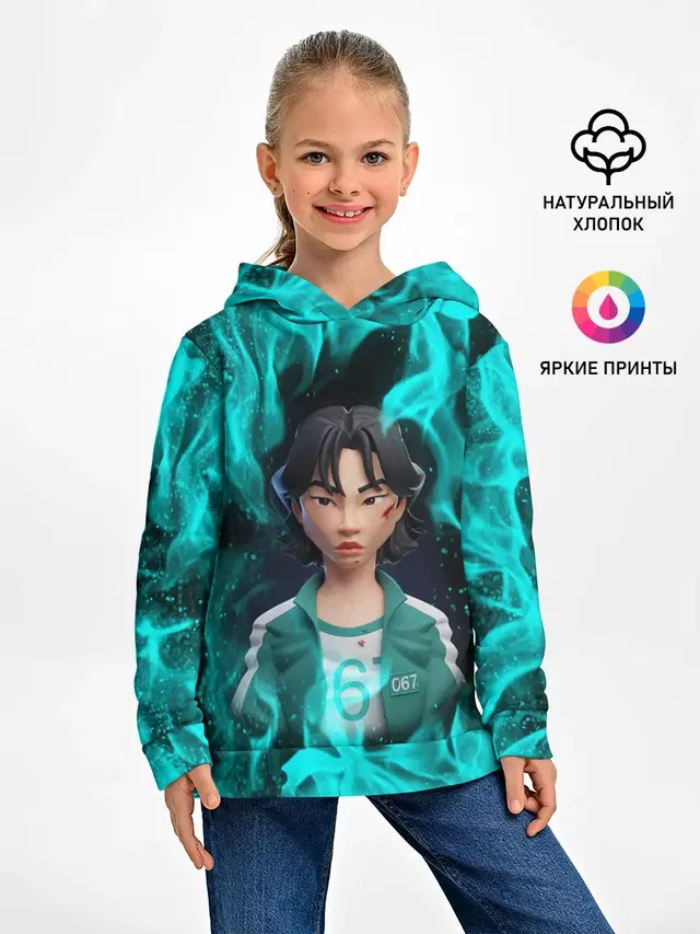 Детское худи с принтом «Игра в кальмара — Кан Сэ Бёк 3D ART — 067»