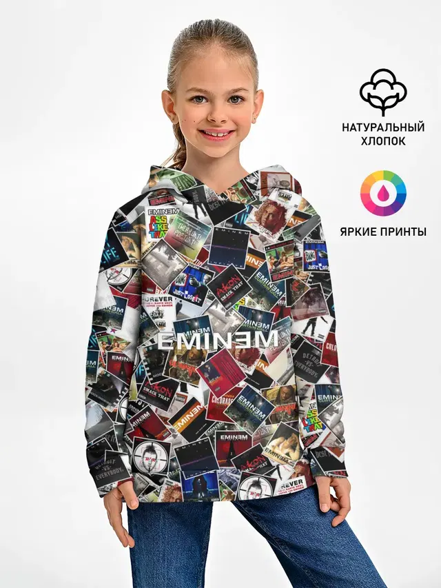 Детское худи с принтом «Eminem — Дискография EMINEM»