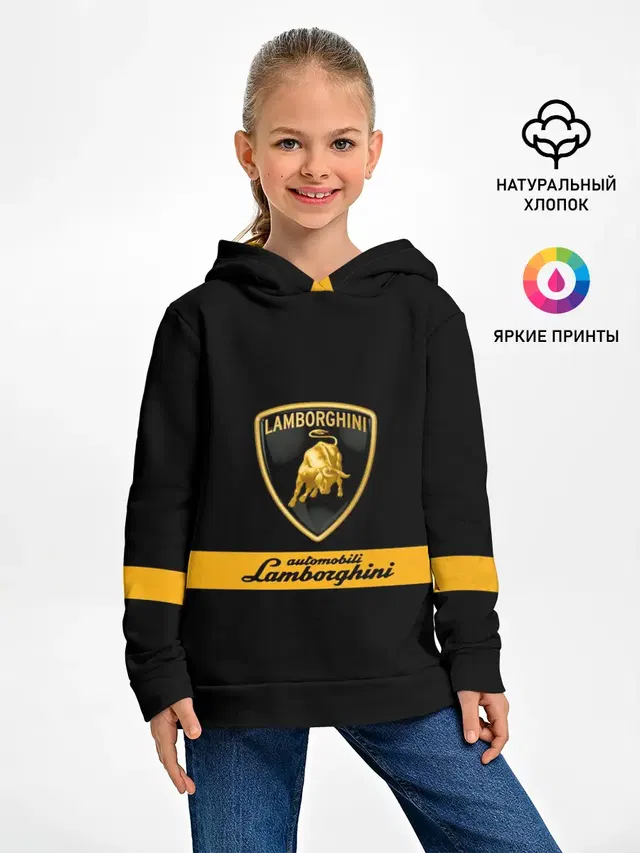 Детское худи с принтом «Lamborghini — Lamborghini Automobili S.p.A.»