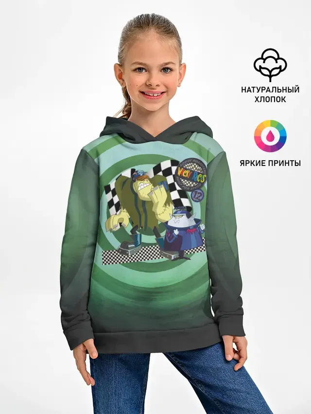 Детское худи с принтом «Безумные гонки — Tiny and Bella Team»