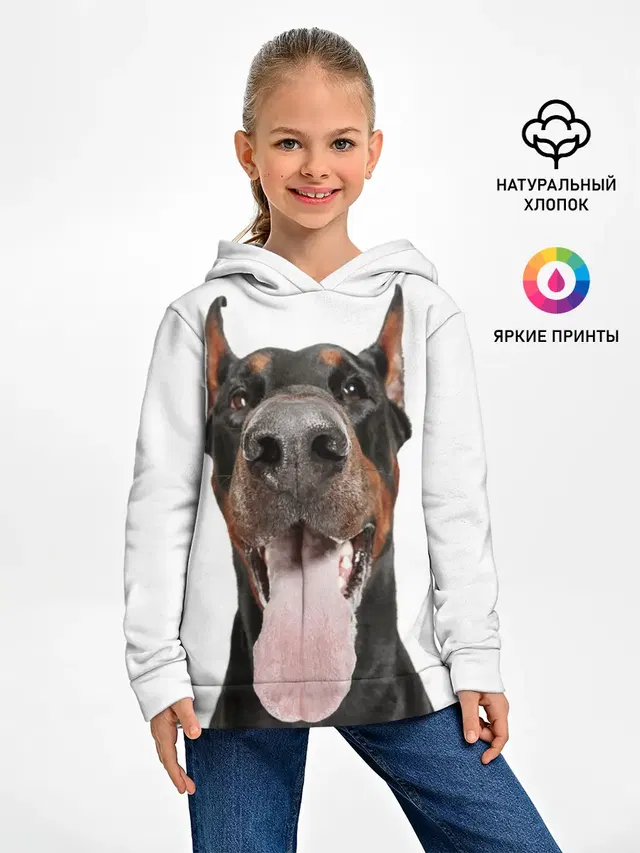 Детское худи с принтом «Доберман — Doberman»