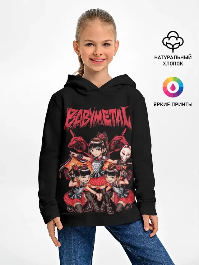 Детское худи с принтом «Babymetal — Метал малышки в деле»