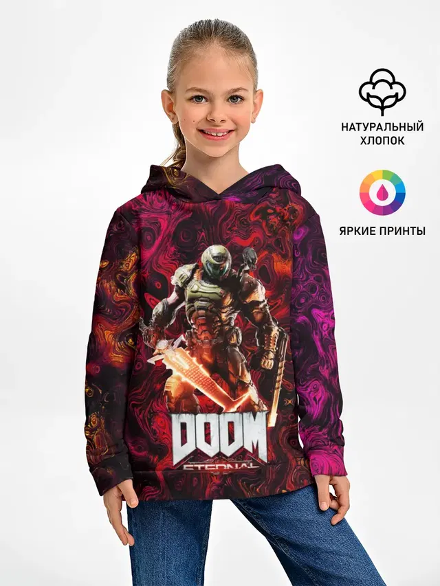 Детское худи с принтом «Дум — Doom Eternal — Дум Этернал»