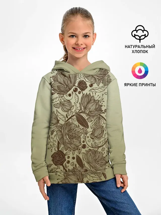 Детское худи с принтом «Узоры — чехол дудлинг цветы»