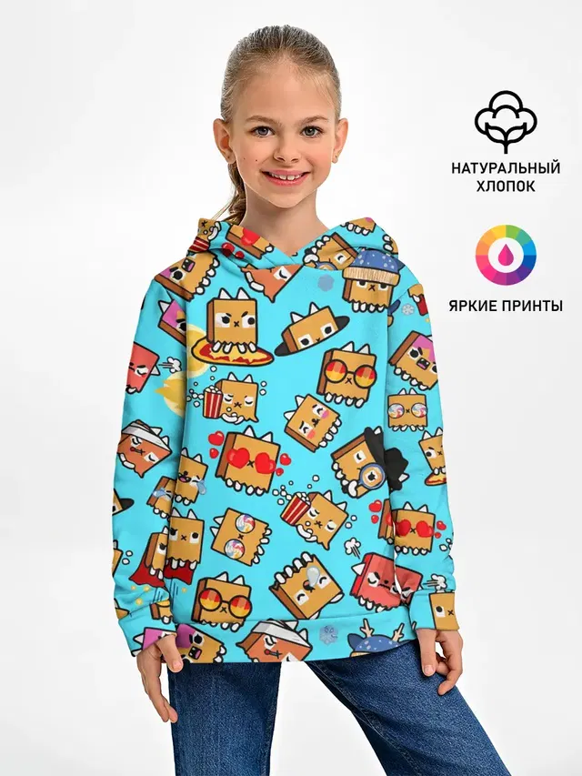 Детское худи с принтом «Toca Boca — PAPER BAG CAT TOCA BOCA — TOCA LIFE WORLD»