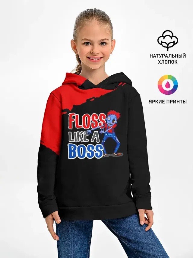 Детское худи с принтом «Фортнайт — Floss like a boss»