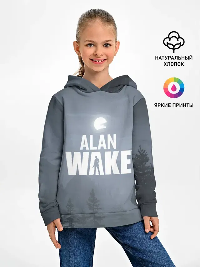Детское худи с принтом «Alan Wake — Алан Уэйк: Полнолуние»