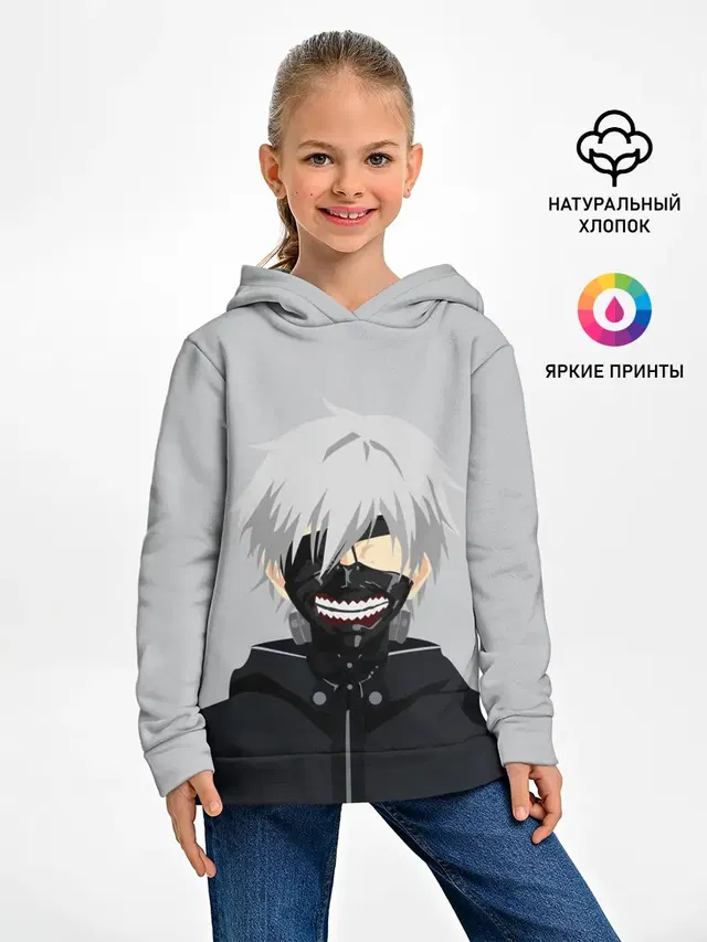 Детское худи с принтом «Токийский Гуль — Kaneki Ken в маске»