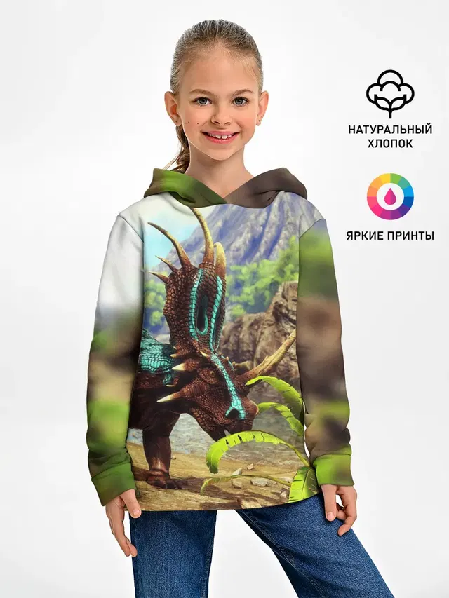 Детское худи с принтом «Styracosaurus — Ark Survival — АРК СУРВИВАЛ»