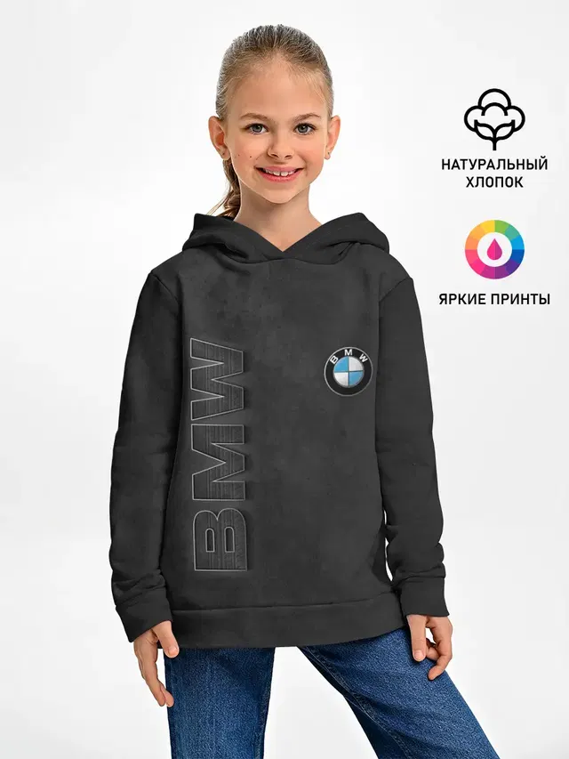 Детское худи с принтом «BMW — BMW LOGO AND INSCRIPTION»