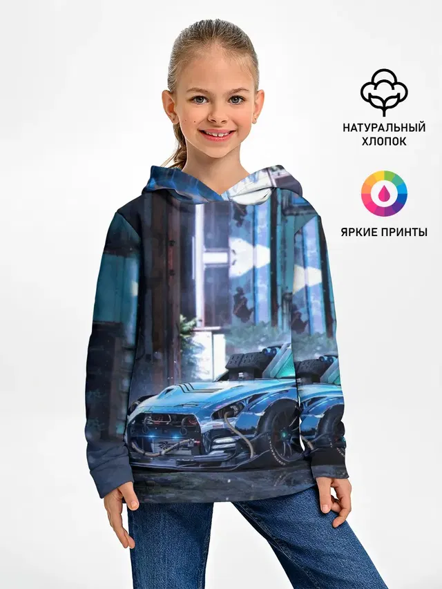 Детское худи с принтом «Nissan — Nissan GTR R35»