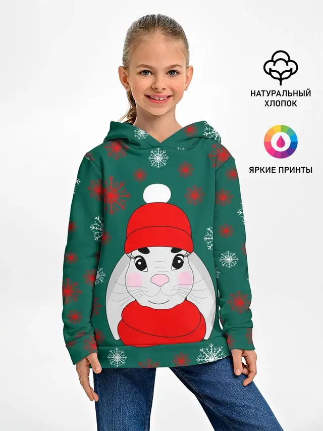 зимний кролик и снежинки