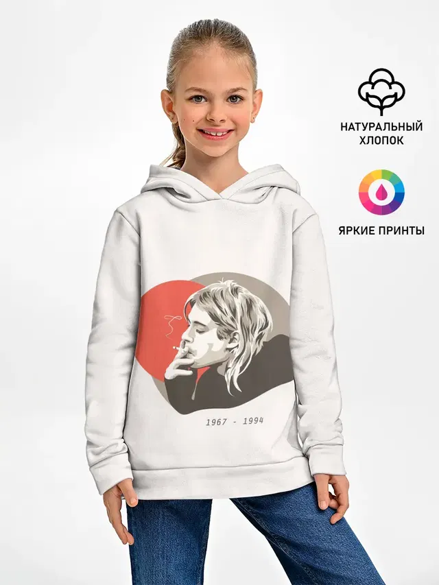 Детское худи с принтом «Kurt Cobain — Арт Курт»