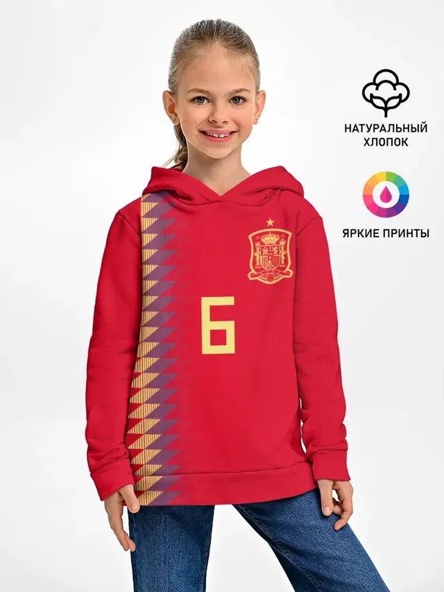 Детское худи с принтом «Сборная Испании — Iniesta home WC 2018»