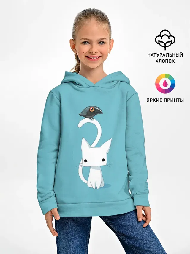 Белый котик и воробушек