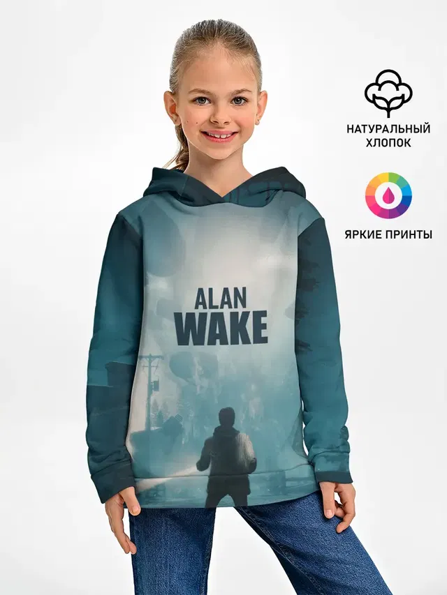 Детское худи с принтом «Alan Wake — Алан Уэйк арт»