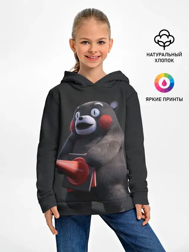 Детское худи с принтом «Кумамон — Kumamon прикрылся»