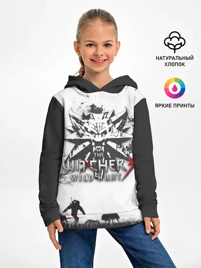 Детское худи с принтом «Wolf Medallion — The Witcher 3: Wild Hunt»