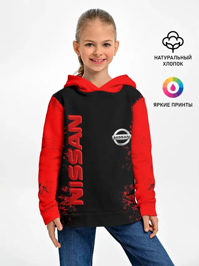 Детское худи с принтом «Nissan — NISSAN RED»
