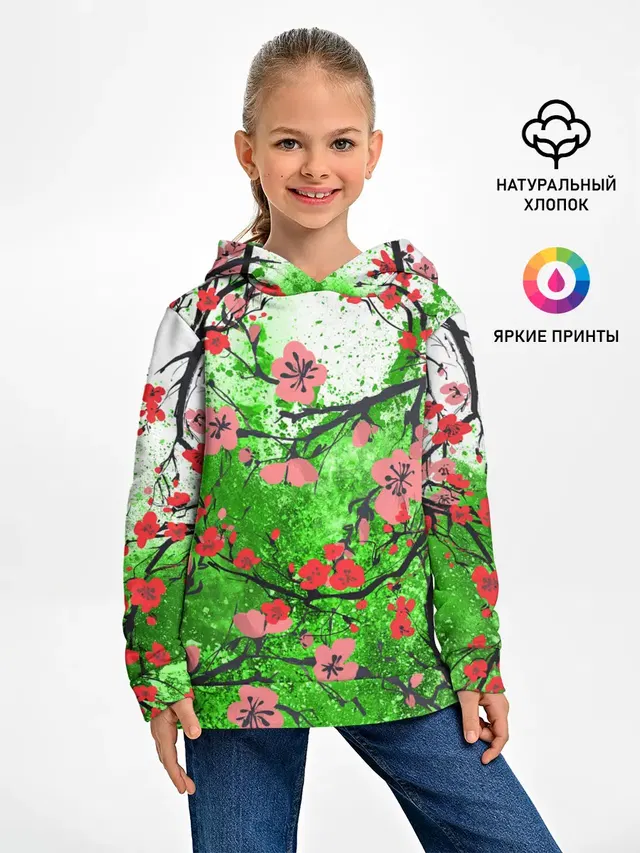 Детское худи с принтом «Цветы — Сакура — Sakura»