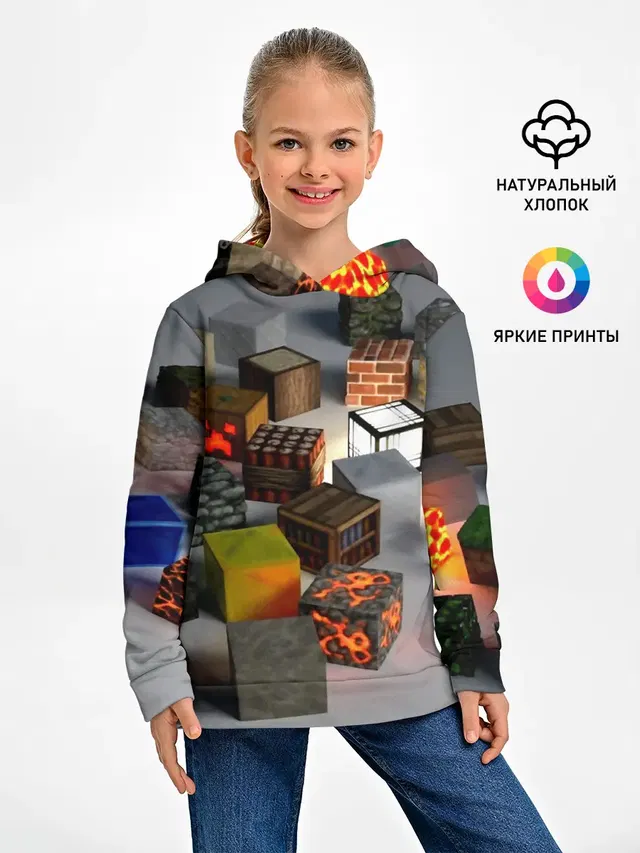 Детское худи с принтом «Майнкрафт — MINECRAFT BLOX»