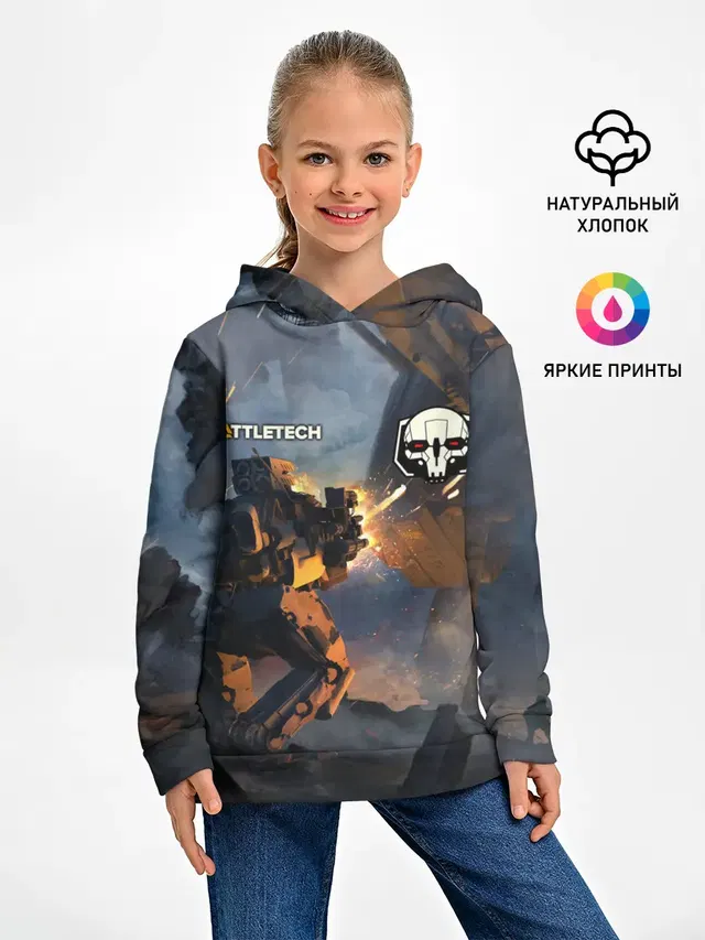 Детское худи с принтом «BattleTech — Battletech warrior»